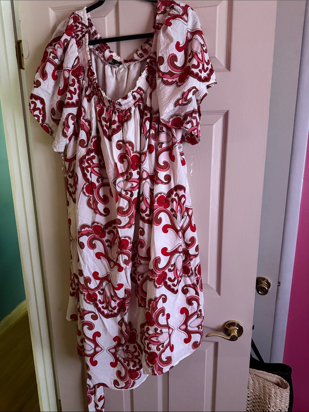 Lane Bryant White Midi Dress with Red and Pink Ornate Print